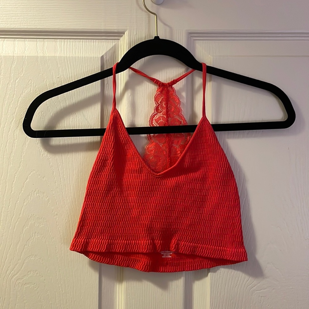 Small red bralette crop top, good condition, lace back